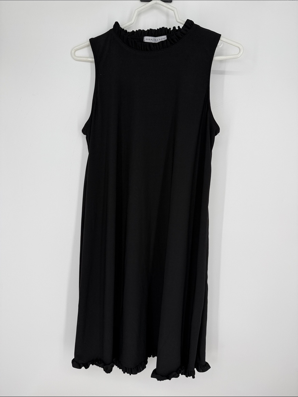 Annalee + Hope Women's Sleeveless High Neck Ruffled Hem Black Mini Shift dress M